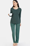Zivame Impression Knit Cotton Pyjama Set - Trek Green — thumbnail 4